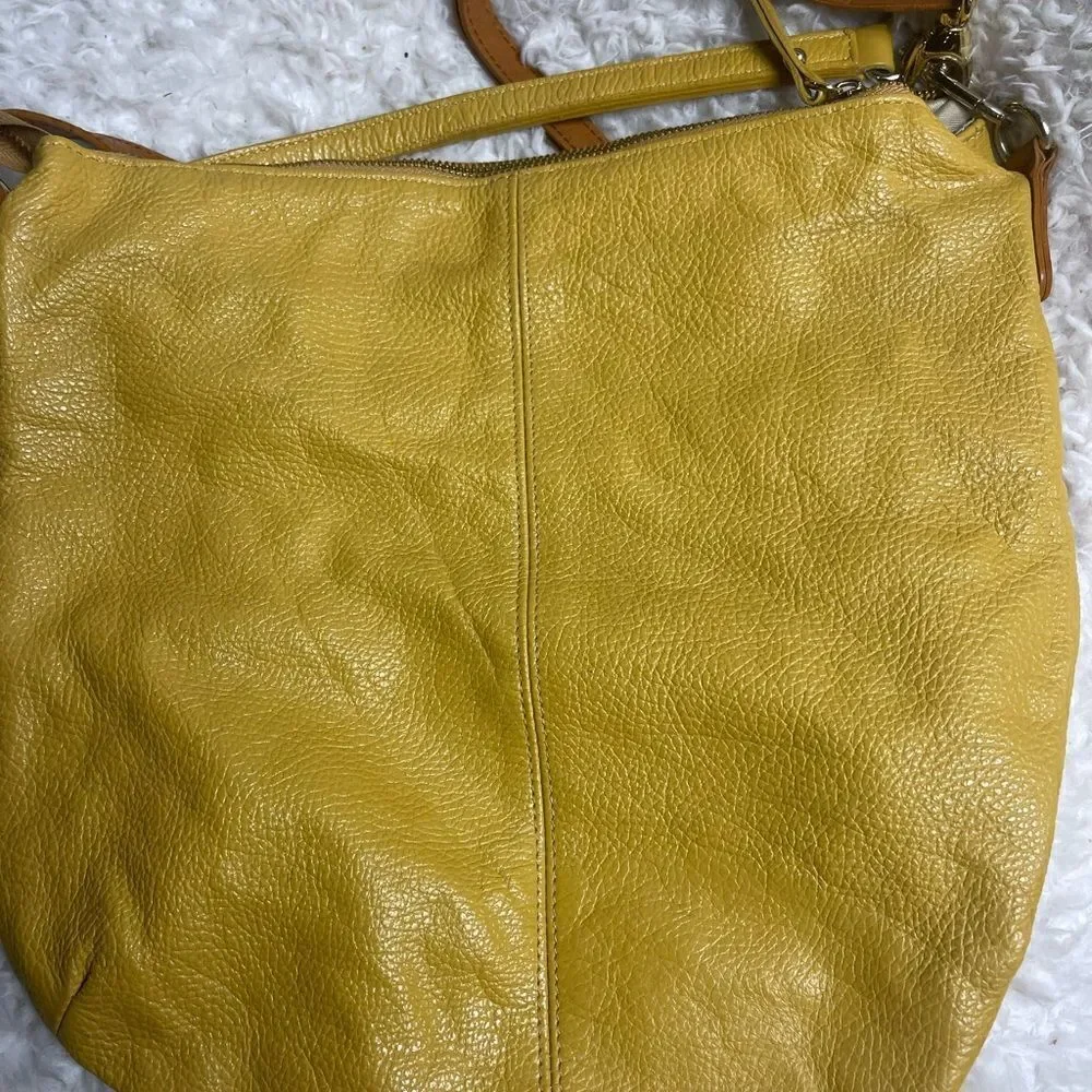 Valentina Italia pebble leather yellow mustard slouch hobo shoulder bag